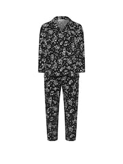Yours Curve Black Heart Print Soft Touch Pyjama Set - Image 5 of 5