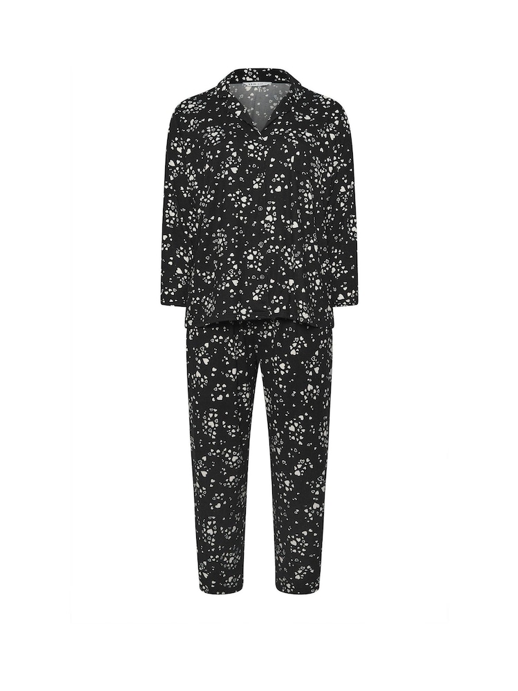 Yours Curve Black Heart Print Soft Touch Pyjama Set - Image 5 of 5