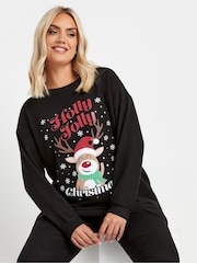 Yours Curve Black Novelty Reindeer Christmas Jumper - Image 1 of 5