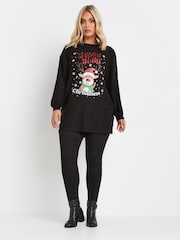 Yours Curve Black Novelty Reindeer Christmas Jumper - Image 2 of 5