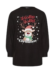 Yours Curve Black Novelty Reindeer Christmas Jumper - Image 5 of 5