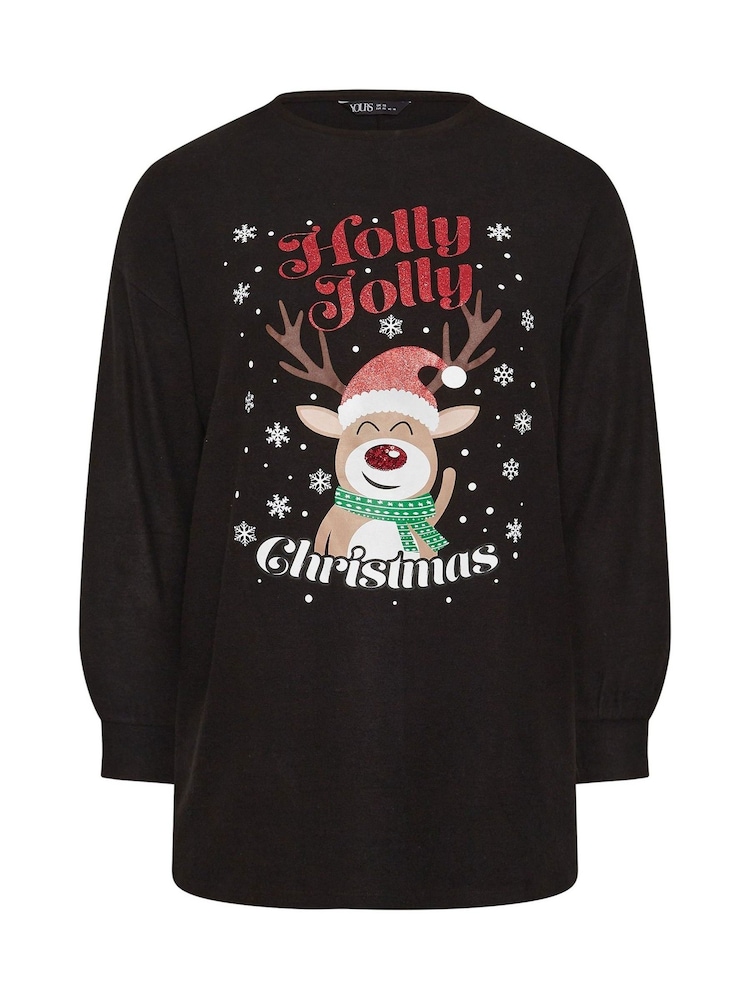 Yours Curve Black Novelty Reindeer Christmas Jumper - Image 5 of 5