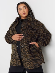 Yours Curve Brown Tiger Print Short Shacket - Image 1 of 6