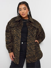 Yours Curve Brown Tiger Print Short Shacket - Image 2 of 6