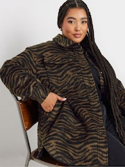 Yours Curve Brown Tiger Print Short Shacket - Image 5 of 6