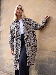 Yours Curve Brown Longline Leopard Print Shacket - Image 2 of 6