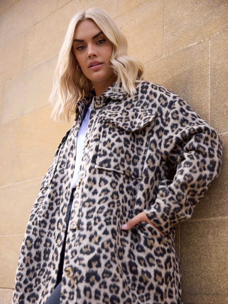 Yours Curve Brown Longline Leopard Print Shacket - Image 3 of 6