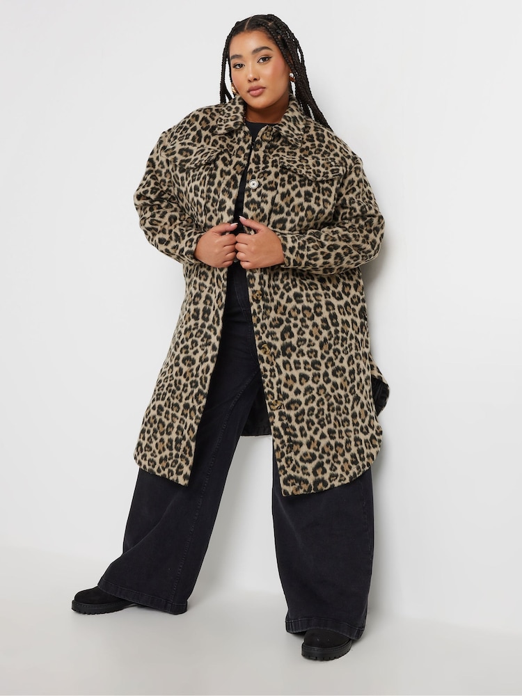 Yours Curve Brown Longline Leopard Print Shacket - Image 4 of 6