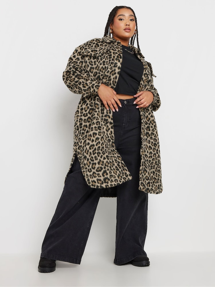 Yours Curve Brown Longline Leopard Print Shacket - Image 5 of 6