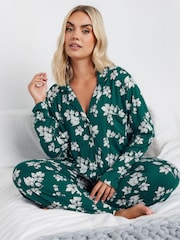Yours Curve Green Soft Touch Floral Pyjamas Set - Image 1 of 5