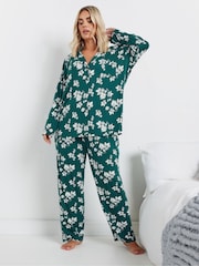 Yours Curve Green Soft Touch Floral Pyjamas Set - Image 2 of 5