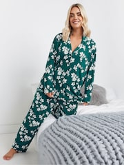 Yours Curve Green Soft Touch Floral Pyjamas Set - Image 3 of 5