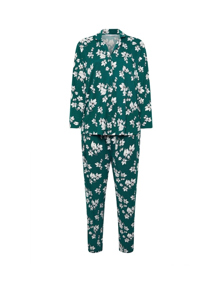 Yours Curve Green Soft Touch Floral Pyjamas Set - Image 5 of 5
