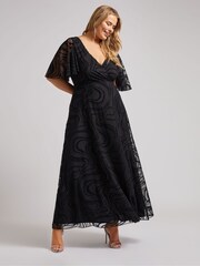 Yours Curve Black London Glitter Flock Wrap Maxi Dress - Image 2 of 5