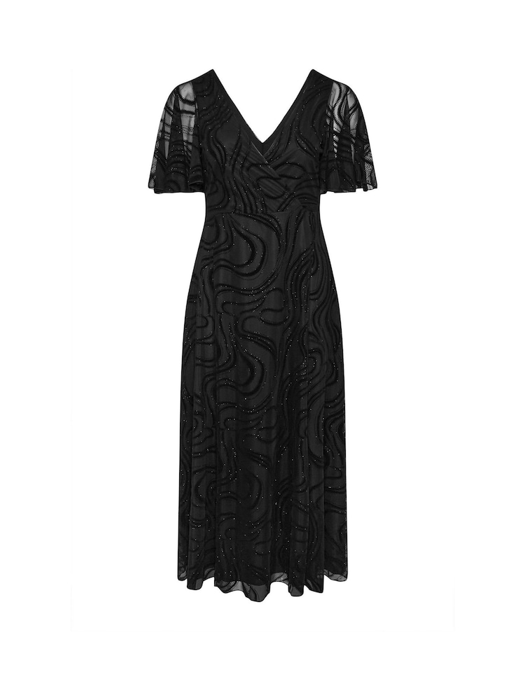 Yours Curve Black London Glitter Flock Wrap Maxi Dress - Image 5 of 5