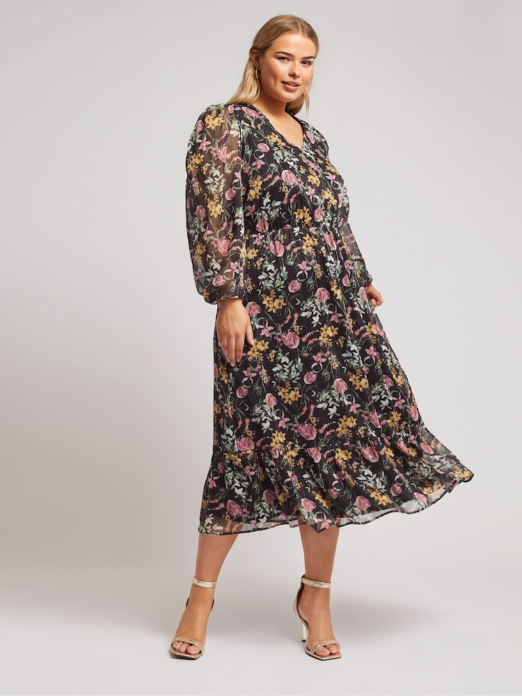 Yours Curve Black London Floral Shirt Dress - Image 1 of 6