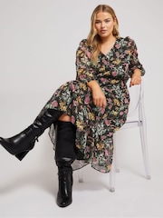 Yours Curve Black London Floral Shirt Dress - Image 2 of 6