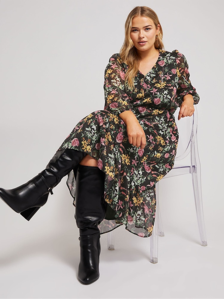 Yours Curve Black London Floral Shirt Dress - Image 2 of 6