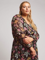 Yours Curve Black London Floral Shirt Dress - Image 4 of 6