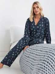 Yours Curve Blue Soft Touch Heart Flake Pyjamas Set - Image 1 of 5