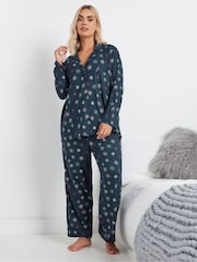 Yours Curve Blue Soft Touch Heart Flake Pyjamas Set - Image 2 of 5