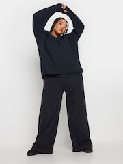 Yours Curve Blue V-Neck Waffle Jumper - Image 2 of 5