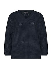 Yours Curve Blue V-Neck Waffle Jumper - Image 5 of 5