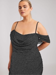 Yours Curve Black London Cold Shoulder Glitter Mesh Dress - Image 1 of 5