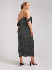 Yours Curve Black London Cold Shoulder Glitter Mesh Dress - Image 4 of 5