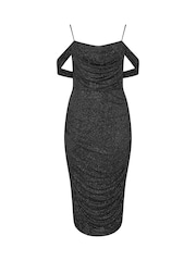 Yours Curve Black London Cold Shoulder Glitter Mesh Dress - Image 5 of 5