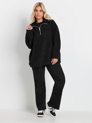 Yours Curve Black Oversized Borg Half Zip Jacket - Image 2 of 5