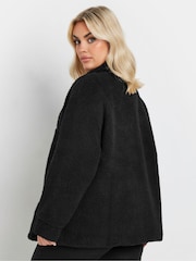 Yours Curve Black Oversized Borg Half Zip Jacket - Image 3 of 5