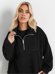 Yours Curve Black Oversized Borg Half Zip Jacket - Image 4 of 5