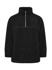 Yours Curve Black Oversized Borg Half Zip Jacket - Image 5 of 5