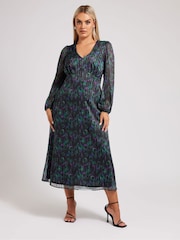 Yours Curve Black London Blur Animal Satin Metallic Dress - Image 1 of 5