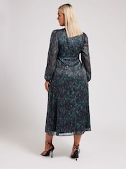 Yours Curve Black London Blur Animal Satin Metallic Dress - Image 3 of 5