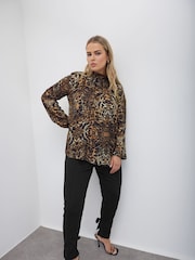 Yours Curve Brown London High Neck Blouse - Image 1 of 6