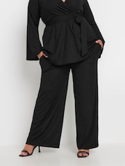 Yours Curve Black Co-Ord Textured Trousers - Image 1 of 4