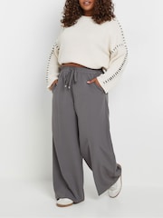 Yours Curve Grey Pull On Seam Front Woven Wide Leg Trousers - Image 1 of 5
