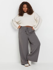Yours Curve Grey Pull On Seam Front Woven Wide Leg Trousers - Image 2 of 5