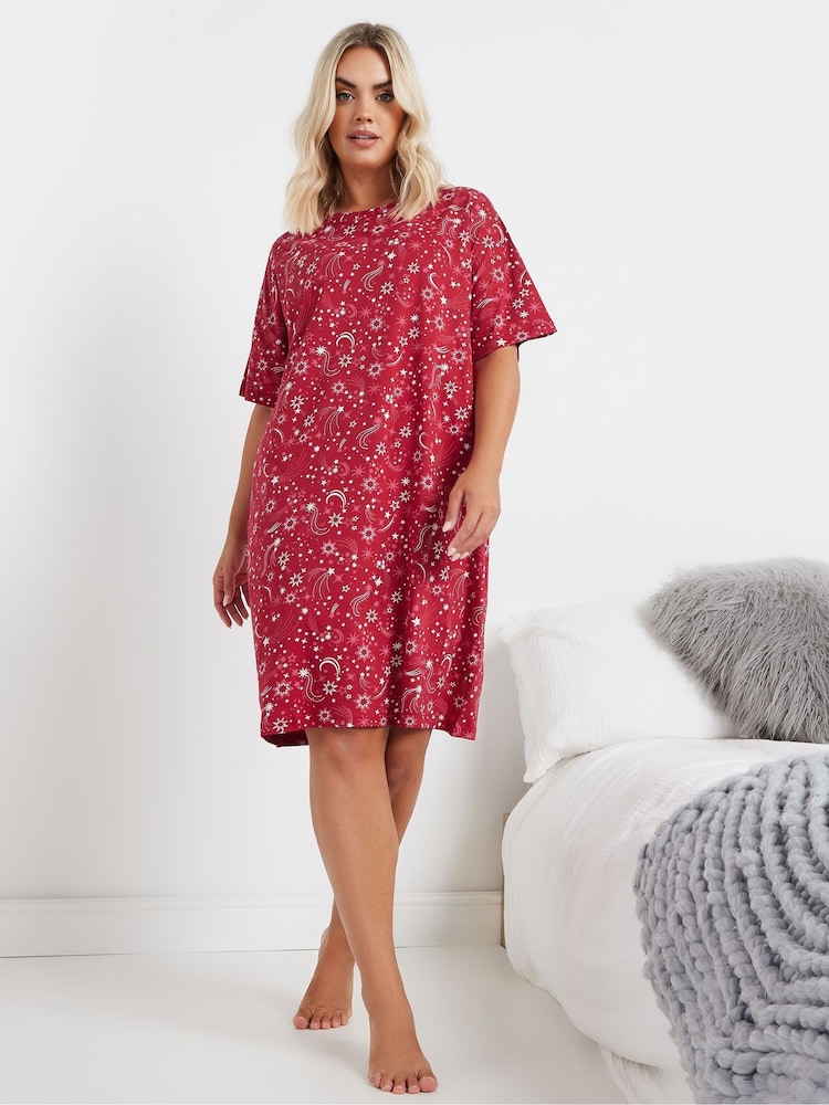 Yours Curve Red Starburst Sleep 100% Cotton Nighties - Image 2 of 5