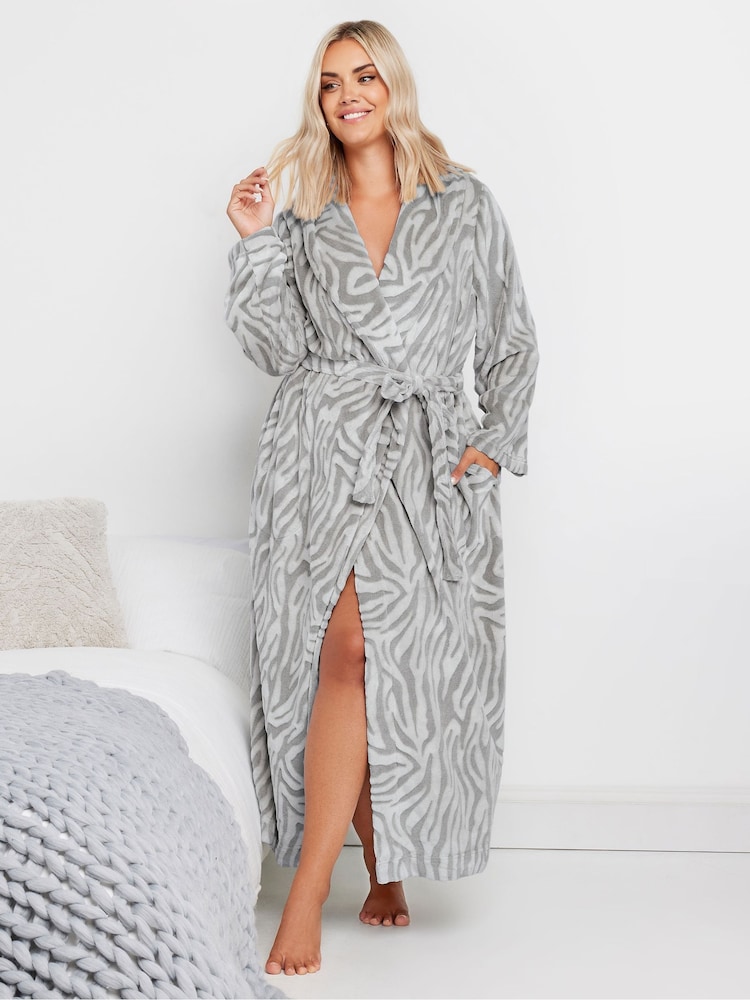 Gris - Bata larga con cuello tipo chal y diseño de cebra de Yours Curve - Imagen 1 de 5