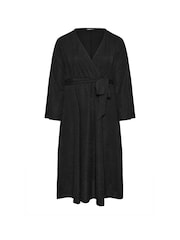 Yours Curve Black Wrap Flare Sleeve Textured Dress - Image 5 of 5