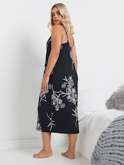 Yours Curve Black Floral Print Soft Touch Midaxi Chemise - Image 3 of 5