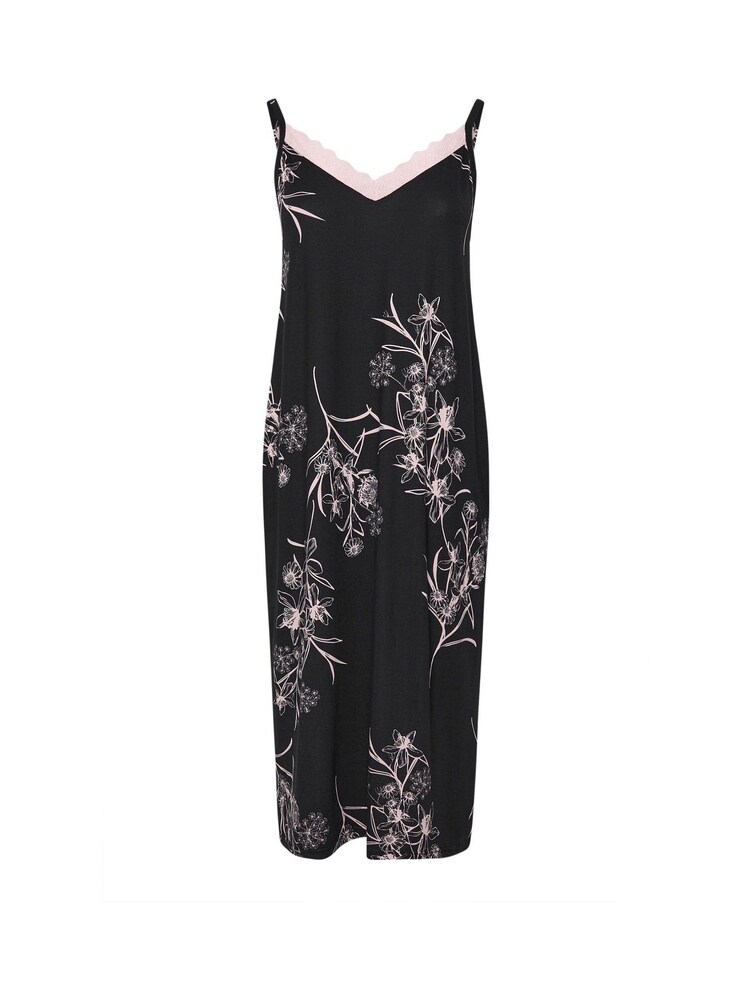 Yours Curve Black Floral Print Soft Touch Midaxi Chemise - Image 5 of 5