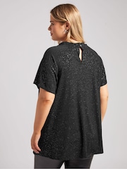 Yours Curve Black London Glitter Twist Neck Top - Image 3 of 5
