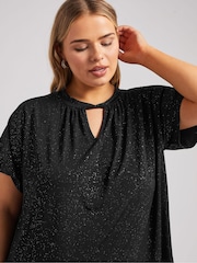 Yours Curve Black London Glitter Twist Neck Top - Image 4 of 5