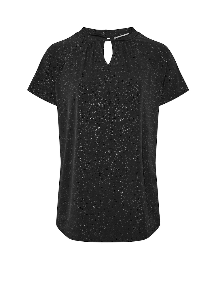 Yours Curve Black London Glitter Twist Neck Top - Image 5 of 5