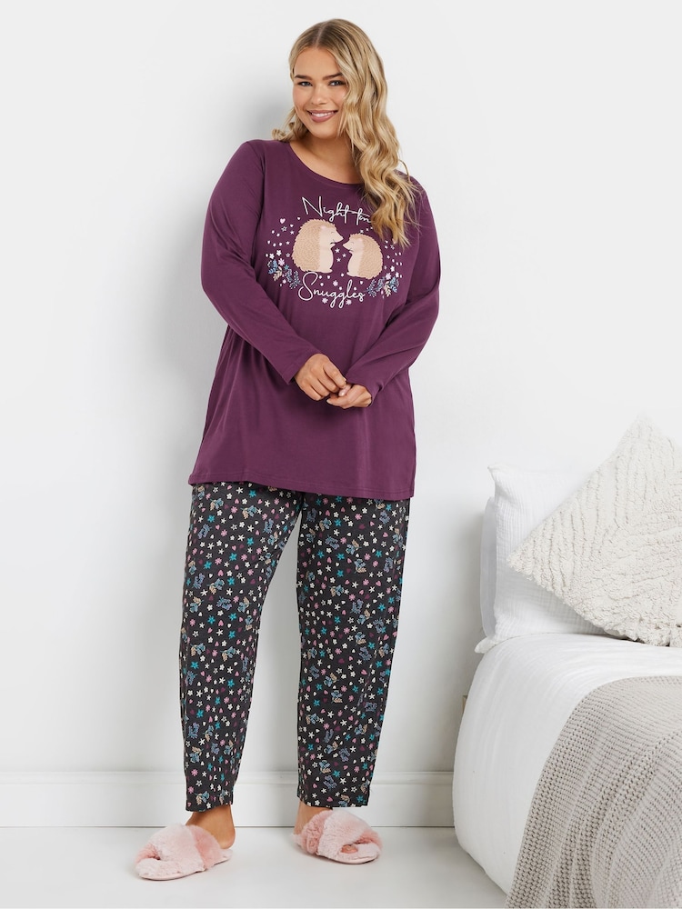 طقم بيجامة بكُم طويل ورِجل واسعة Woodland من Yours Curve - صورة 1 من 6