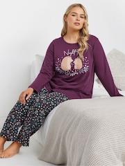 طقم بيجامة بكُم طويل ورِجل واسعة Woodland من Yours Curve - صورة 2 من 6